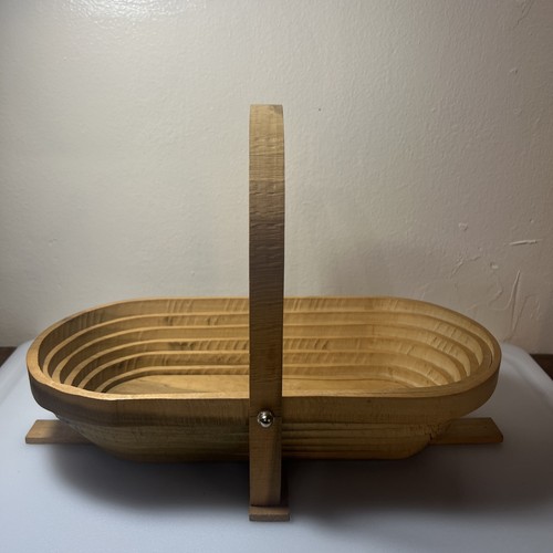 Handcrafted Fold-away Basket, Wood, Rustic Accordion Country Style