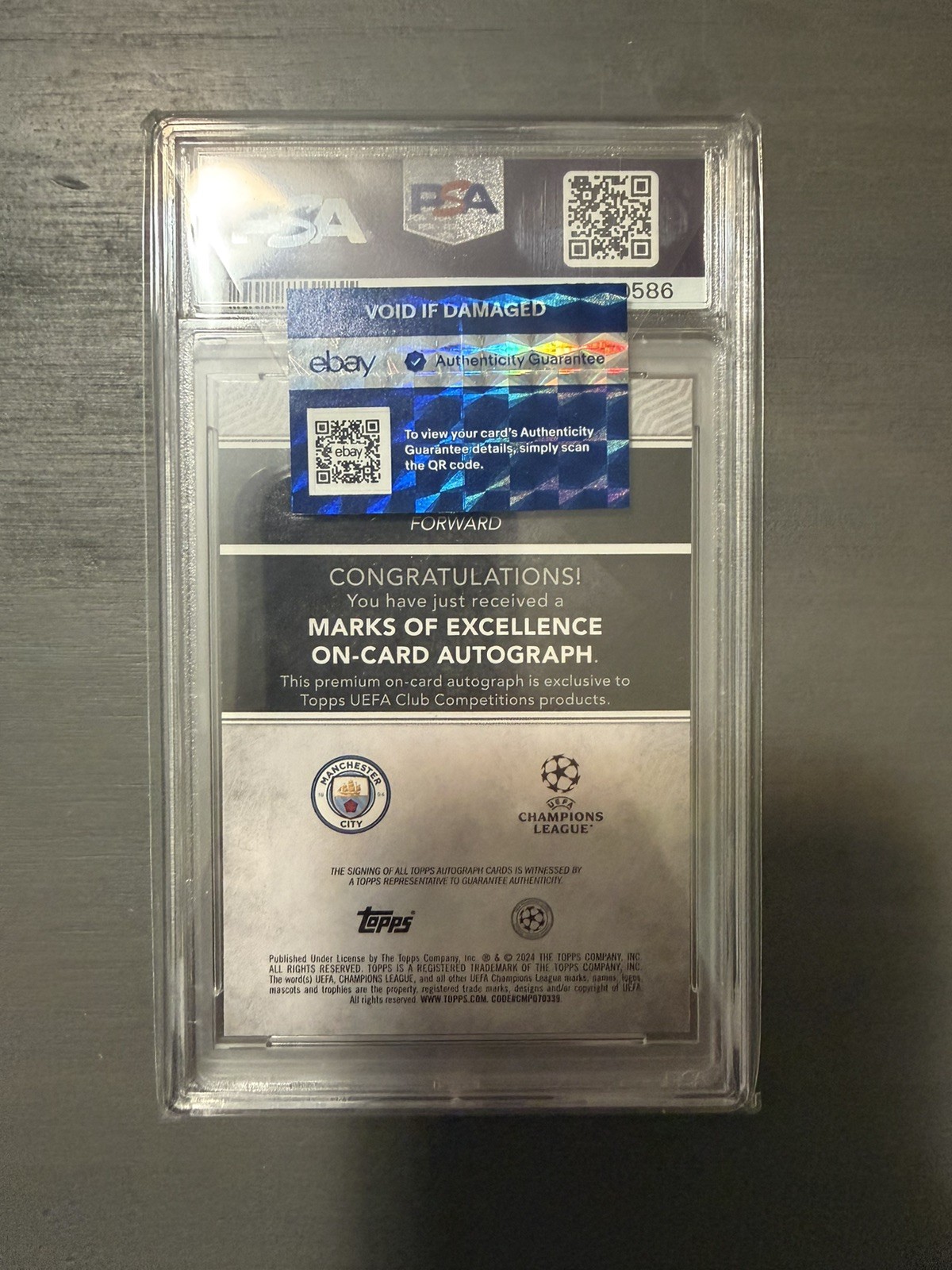 ERLING HAALAND PSA 2023-24 TOPPS MUSEUM COLL UCL MARKS OF EXCELLENCE RED AUTO /5 view 2