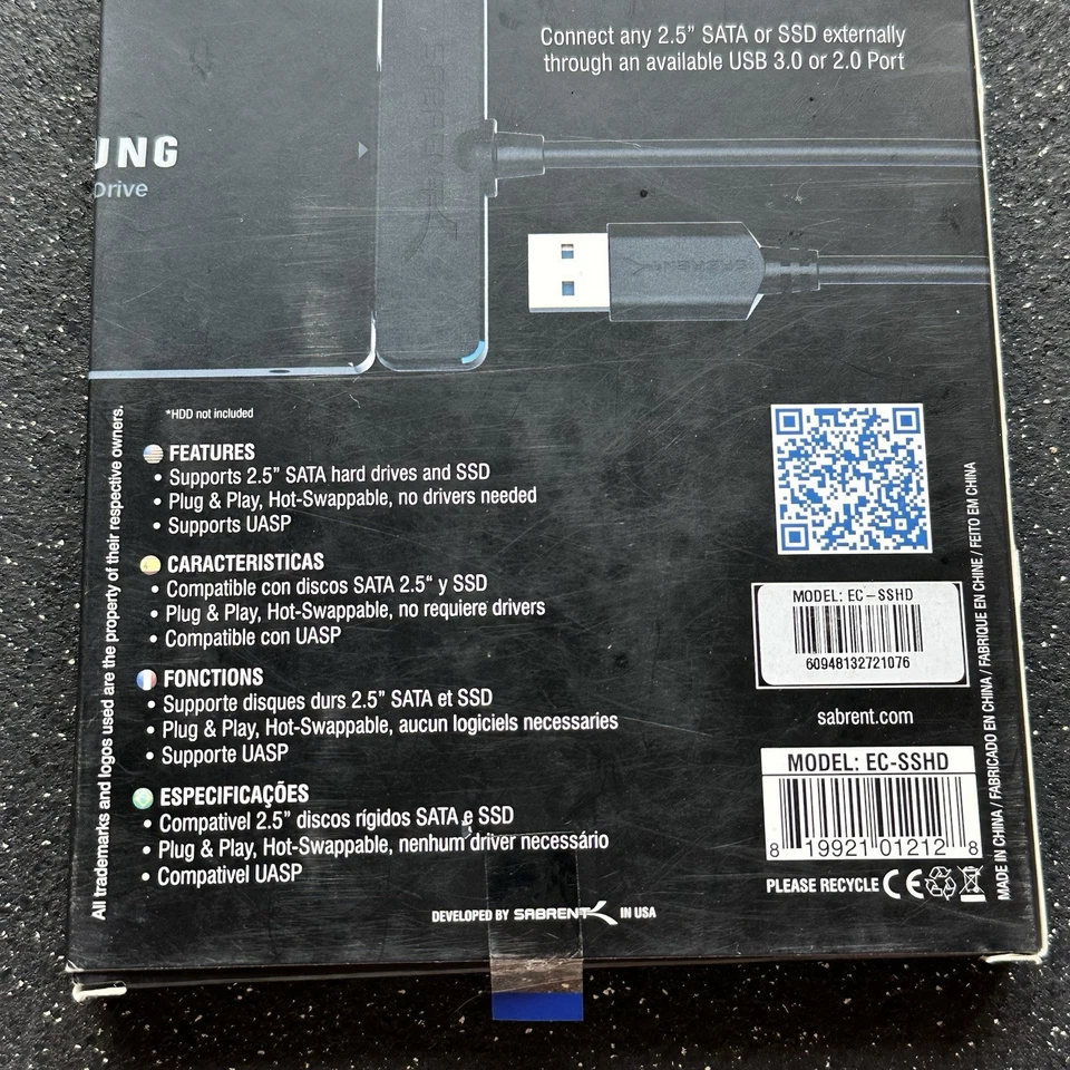 SABRENT SATA to USB Cable - USB 3.0 to 2.5” SATA I/II/III Hard Drive Adapter - Image 4 of 4