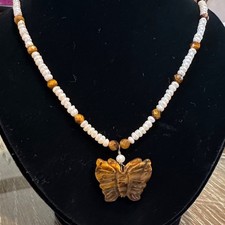 Elegant Pearl and Brown Butterfly Necklace