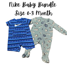 Nike Baby Bundle - Size 0-3 Month - Set of 2 Blue Romper  Blue/Gray Zip PJs 