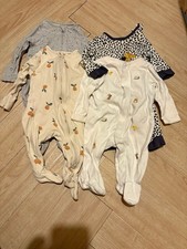 John Lewis Baby Zip Babygrow 4 Pack 0-3M Cotton Animal Print Multicolour