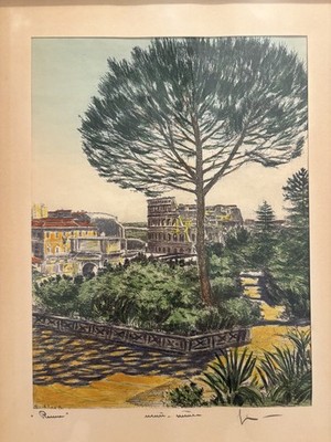 Bela Sziklay  Rome  Framed Hand-Colored Etching Signed Vintage City Scene