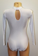 Women Leotard 130-00 Long Sleeves High Collar Bottom Closed White Spandex Size S