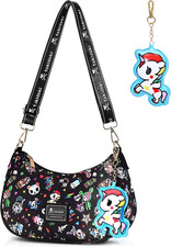 tokidoki Hobo Bag with Unicorno Keychain Cute Crescent Shoulder Bag Small Black