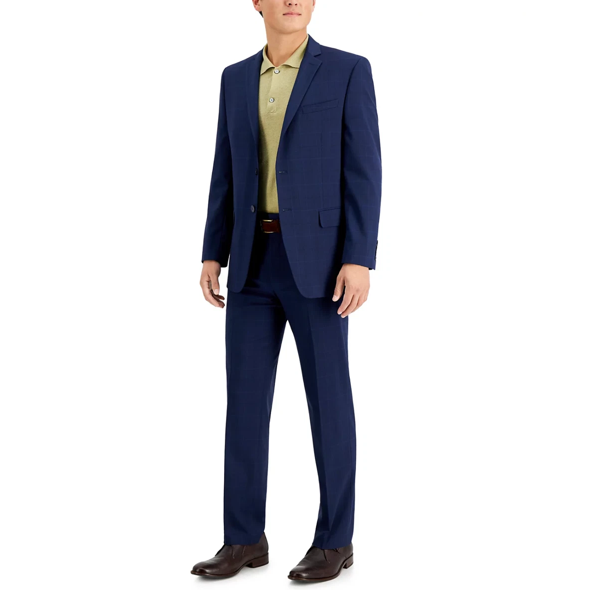 Marc New York by Andrew Marc Men Modern-Fit Suit Navy Plaid Size