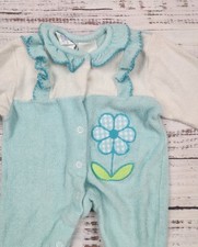 80s Vintage Carter  s USA Terry Footed Baby Romper Sleeper 0-3M Flower Applique