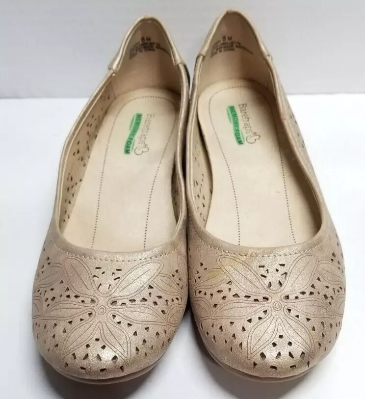 Baretraps Shoes 8M Mariah Gold Floral Memory Foam Casual Flats Hidden Wedge