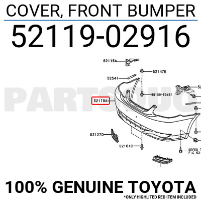 5211902916 Genuine Toyota COVER, FRONT BUMPER 52119-02916 | eBay