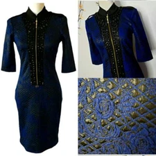 Ciclo Italian Luxury Statement Bodycon Dress Studs Exclusive Celeb Style Spring