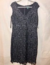 Ralph Lauren Womens SZ 14 Lace Sheath Dress Black Long Zip Back Q43