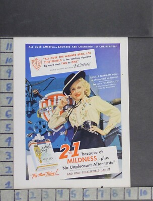1952 MOVIE STAR LUCILLE NORMAN WARNER CHESTERFIELD CIGARETTE VINTAGE AD  DL13