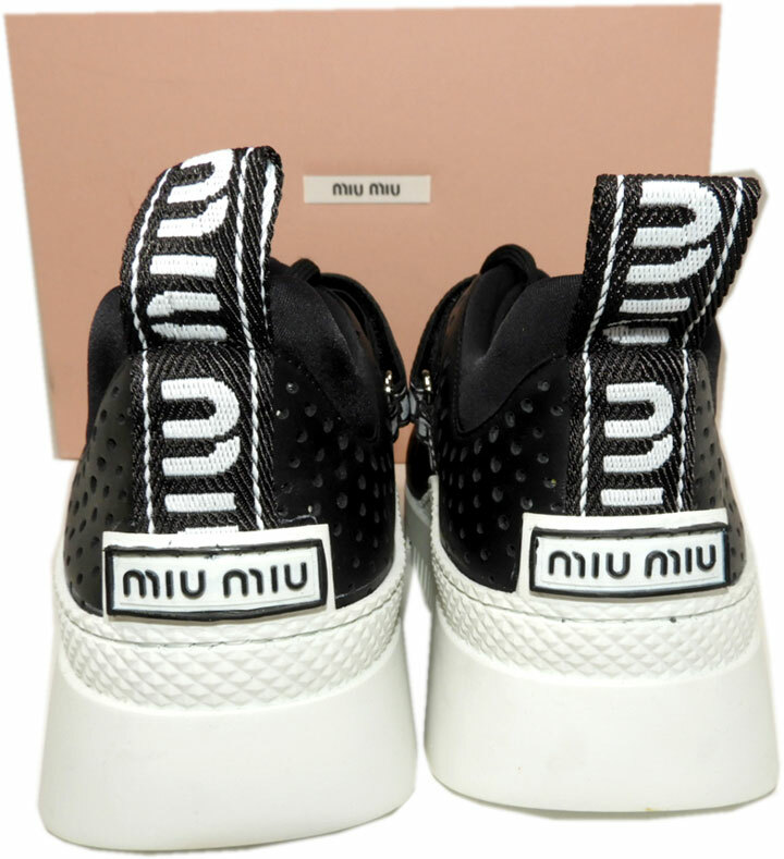 Miu Miu by Prada Wedge Sneakers Platform Logo Black Perforated