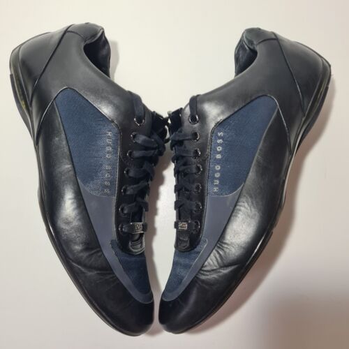 Hugo Boss HB Racing Skórzane inteligentne buty rekreacyjne Trampki Czarne UK 10 Sugerowana cena detaliczna 259 £ - Zdjęcie 1 z 22