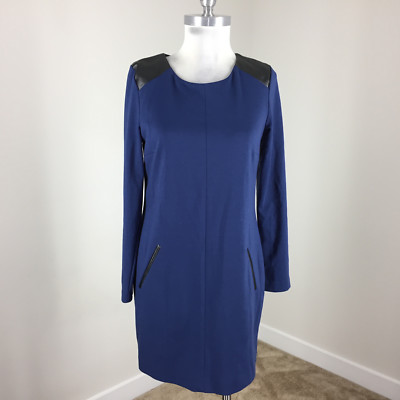 Banana Republic S 6 Blue Ponte Knit Shift dress Faux Leather Panel long sleeve | eBay Banana Republic S 6 Blue Ponte Knit Shift dress Faux Leather Panel long sleeve | eBay