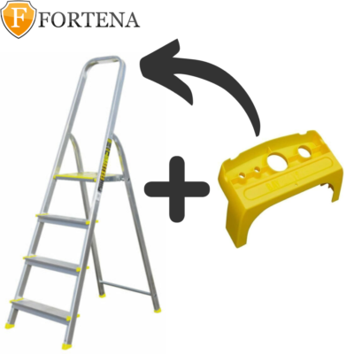 FORTERA Stehleiter 4 Stufen Mit Ablage - Haushaltsleiter Aluminium Klappbar