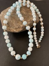 Womens Blue Opal  Gold-filled Beads Graduated Necklace 02046