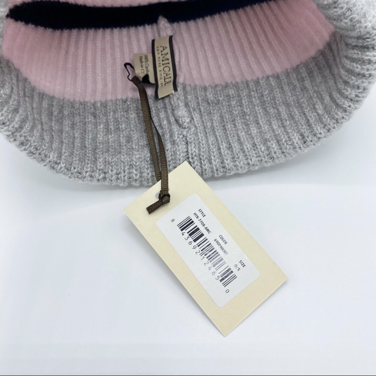 Amicale Cashmere Chunky Cuff Colorblock Beanie Cozy Cashmere Cuffed Beanie with Fuzzy Stripe Detail  main image 4