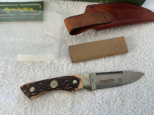 VINTAGE REMINGTON UMC ONE R6 SKINNER KNIFE WITH SHEATH AND STONE IN ORIGINAL BOX - 第 7/24 張圖片