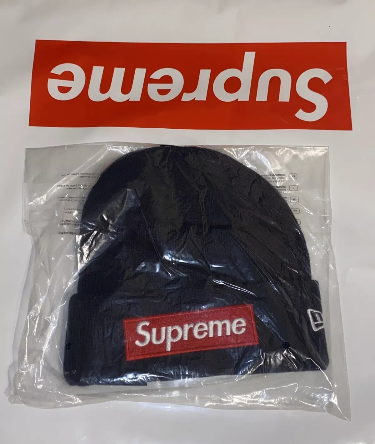 Bonnet bonnet In Hand Supreme x New Era boîte logo FW24 rouge marine neuf