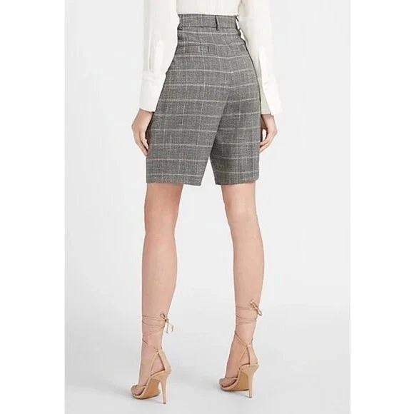 Express High Waisted Plaid Pleated Bermuda Shorts 00 - Image 2 of 3