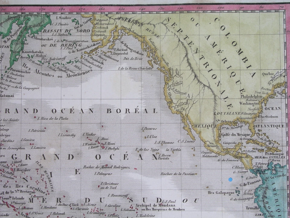 1844 RARE ORIGINAL MAP PACIFIC UNITED STATES CANADA AUSTRALIA HAWAII GUAM ASIA - Image 4 of 4