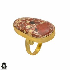 Size 8.5 - Size 10 Adjustable Wild Horse Jasper 24K Gold Plated Ring GPR24
