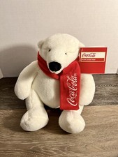 Coca-Cola Polar Bear w/ Red Scarf - 8in. Stuffed/Plush Bear With Tags