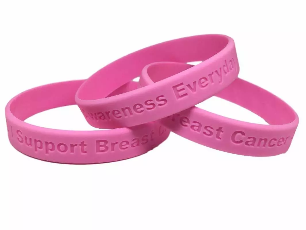 Set of 10 Breast Cancer Awareness Pink/White Ribbon Silicone Bracelets |  eBay