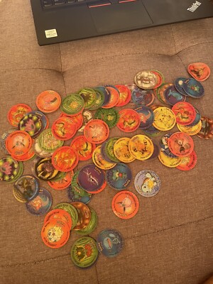 Pokemon Walkers Tazos 2001 holographic/3D Pogs Bundle approx. 90 tazos ...