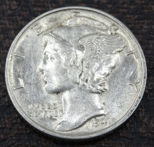 1941 Mercury Dime 90% Silver US Coin 10C AU