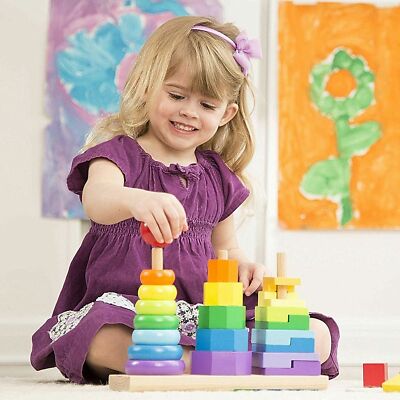 Melissa & Doug Geometric Stacker - Wooden Educational Kids Toy | eBay
