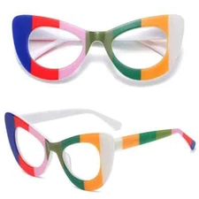 Women ColorBlocking Acetate Reading Glasses Cat Eye Design Retro Eyeglass Frame