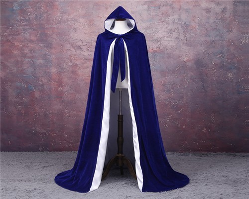 Velvet Hot Hooded Cloak Long Cape with Hood Masquerade Halloween Costume Capes - Picture 13 of 25