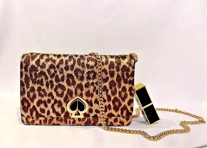 Kate Spade Nicola Metallic Leopard Twistlock Small Convertible Chain