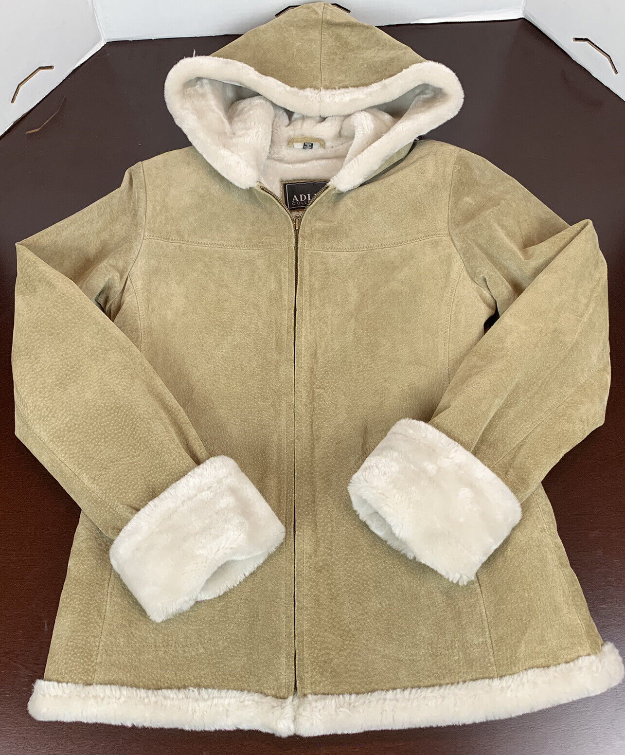 Lille bitte Rute overførsel Adler Collection Suede Leather Jacket Tan Full Zip Hooded Sherpa Lining  Women S | eBay