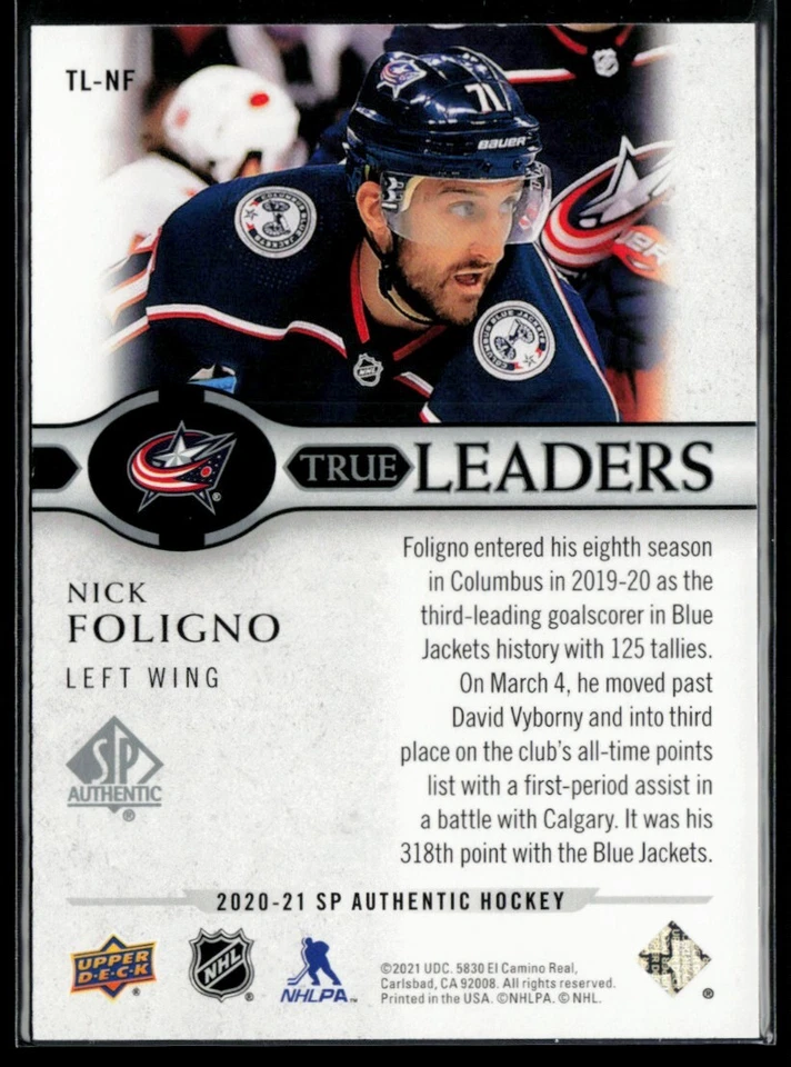 2020-21 SP Authentic True Leaders Nick Foligno #TL-NF - Image 2 of 2