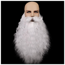 18 Inches Men's Long Curly White Synthetic Pre - styled Realistic Fake Beard for