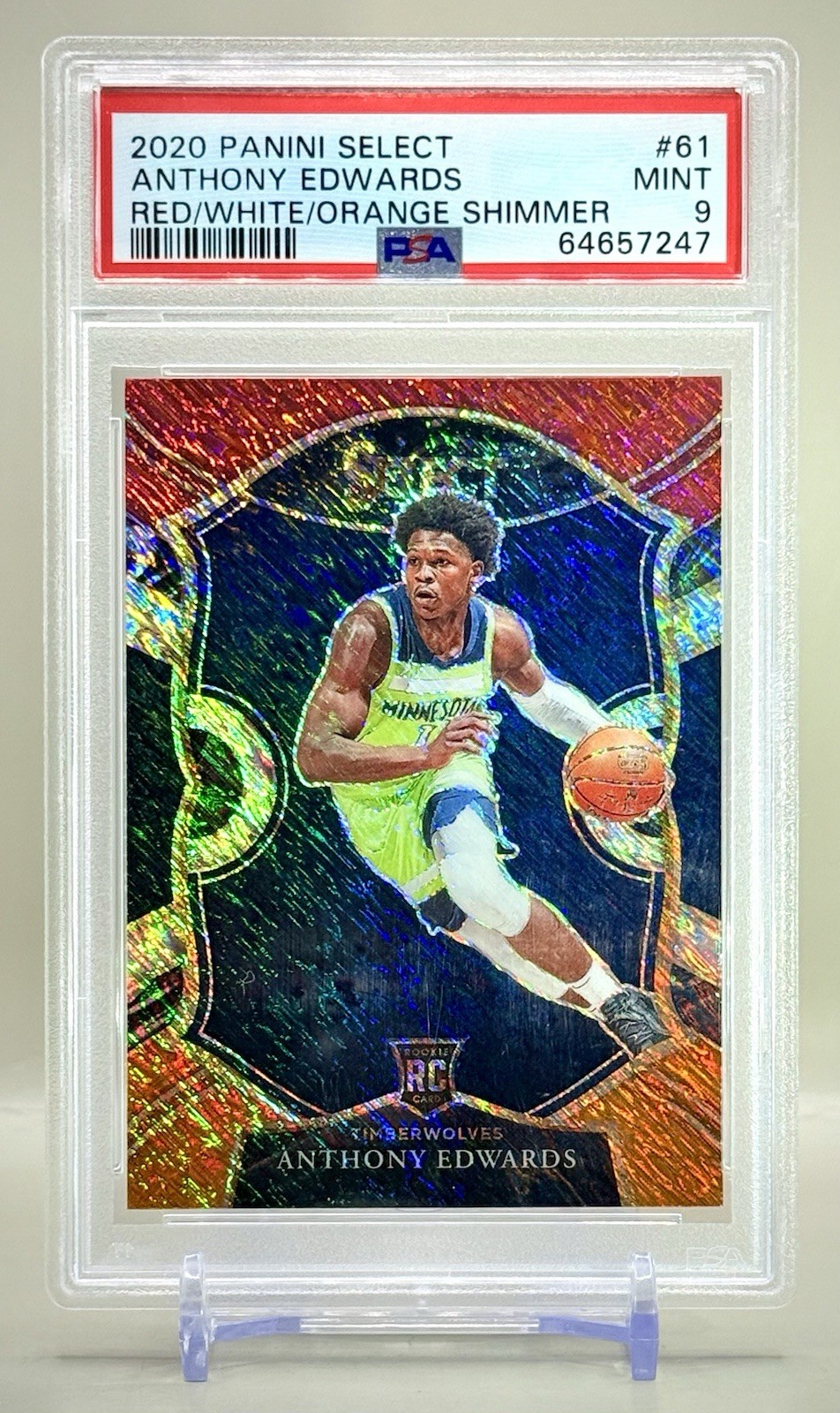 Anthony Edwards 2020 Panini Select #61 Red/White/Orange Shimmer Rookie RC PSA 9