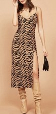 REFORMATION Rajah Tiger Print CRIMINI Thigh High Slit Slip Dress Size 4 -FLAW