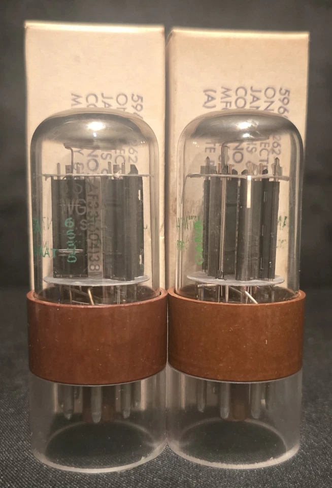 SYLVANIA 6SN7 GTA JAN CHS CHROME TOPPED HALOS BROWN BASE PERFECT MATCHED SET NIB - Image 4 of 4