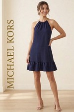Michael Kors Navy Blue Chain Halter Mini Dress Size S/M
