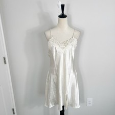 Vintage California Dynasty Satin Lace Beaded Slip Dress Ivory Bridal Size Large