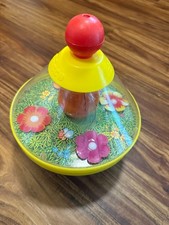VINTAGE CHICCO CHILD'S PRESCHOOL SPINNING TOP TOY FLOWERS AND BEE MADE IN USA