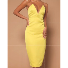 Fashion Nova NovaLuxe Dress Women's XS Chartreuse Camille Midi Satin Bodycon New