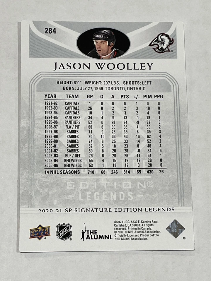 2020-21 SP Signature Edition Legends Hockey #284 - Jason Woolley - Sabres - Image 2 of 2