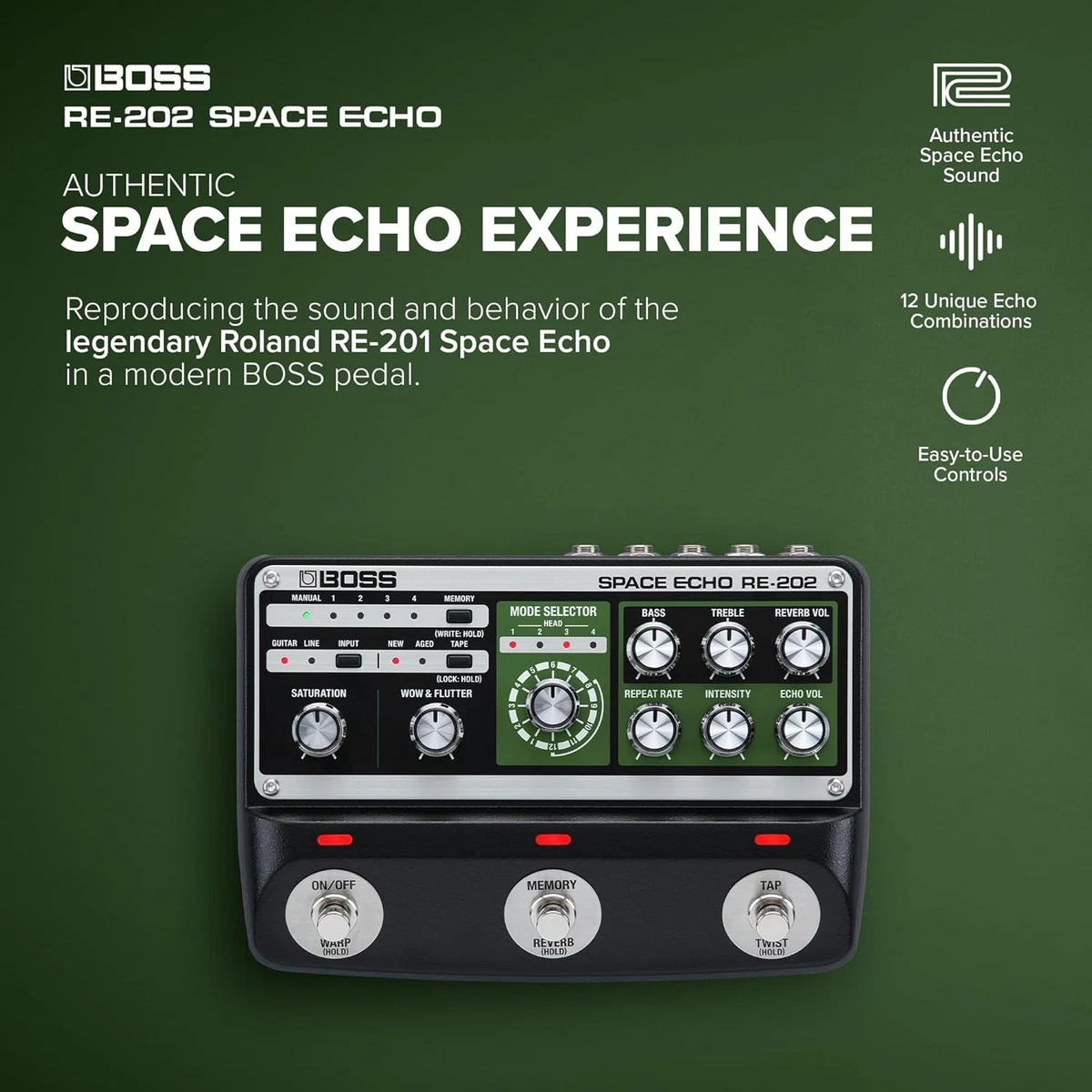 BOSS RE-202 Space Echo Tape Echo Delay Reverb Guitar Effects Pedal New Japan