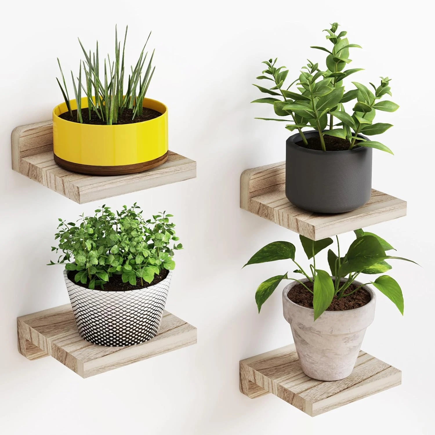 Set of 4 Small Floating Wall Shelves Rustic Wood 5x5 Inch Carbonized Black