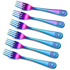 Minatee 6 Pieces Rainbow Kids Forks Toddler Silverware Set Baby Utensil Small
