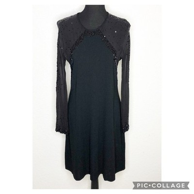 Strenesse Gabriele Strehle black silk sheer sequin long sleeve dress size US 6